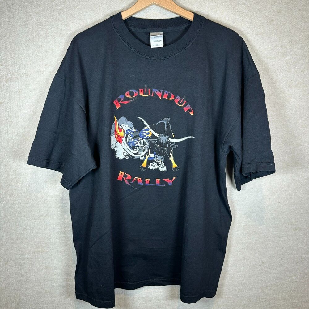 Vintage Roundup Rally Party T Shirt Mens XL  Bull Graphic Gildan Ultra Cotton